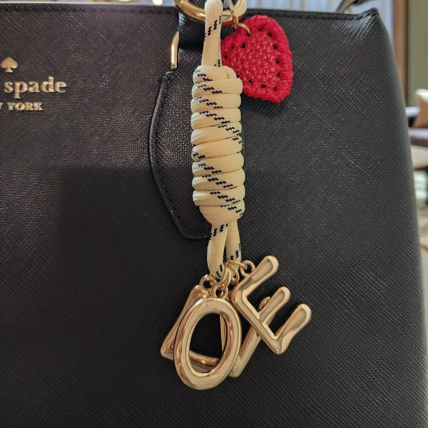Chic 'LOVE' Charm Keychain - Woven Rope & Gold-Tone Hardware