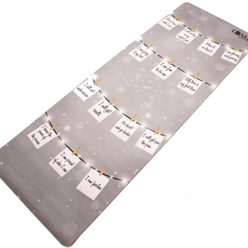 Custom made yoga mat design with affirmation notes