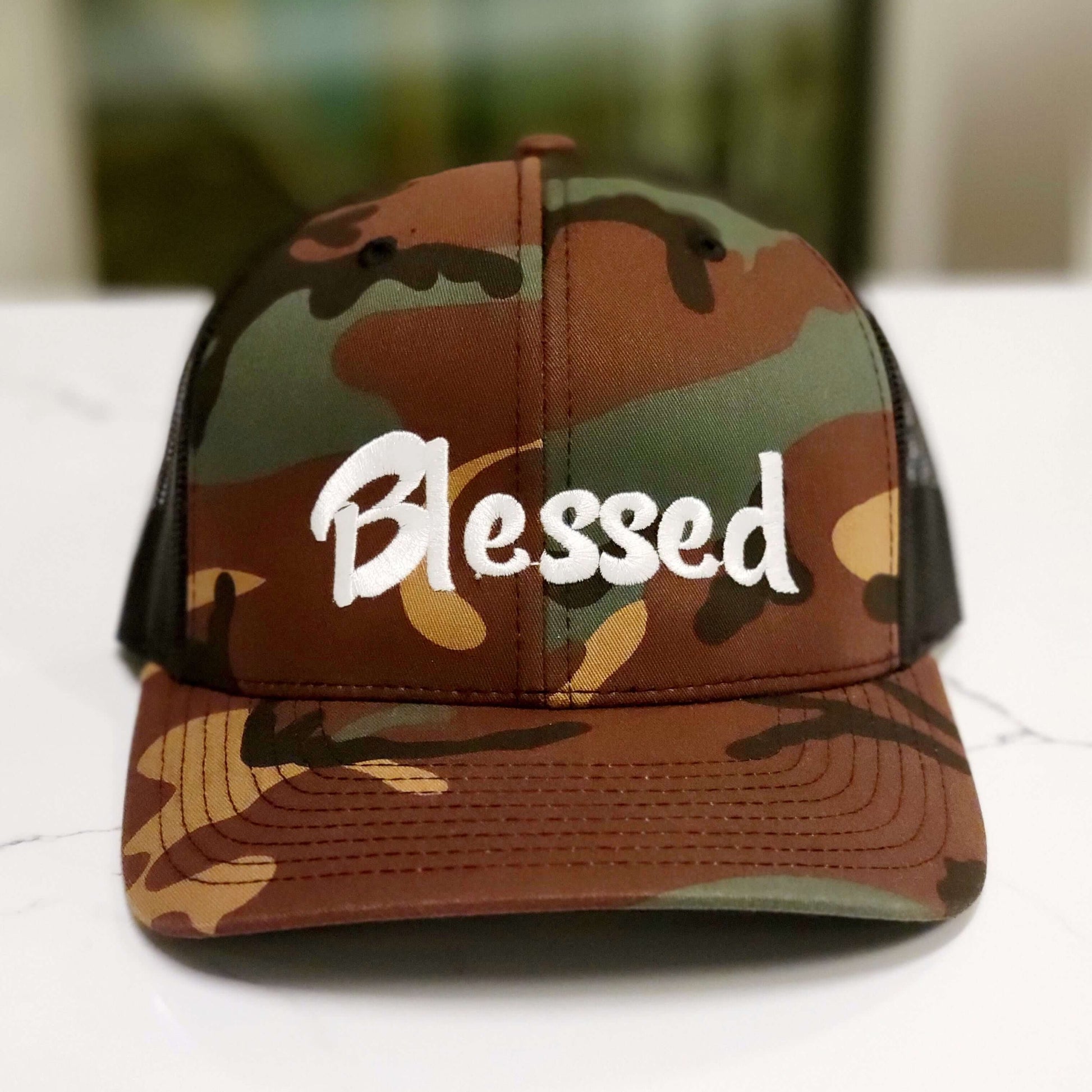 Camouflage #blessed trucker mesh hat