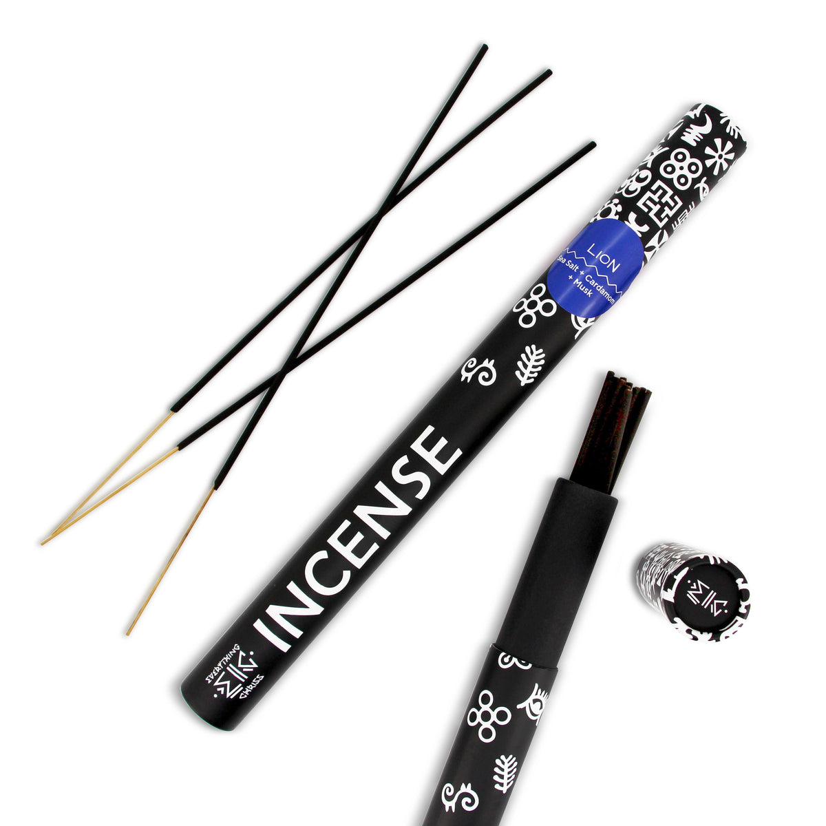 masculine scented black owned incense sticks from brooklyn. black tube with insense sticks
