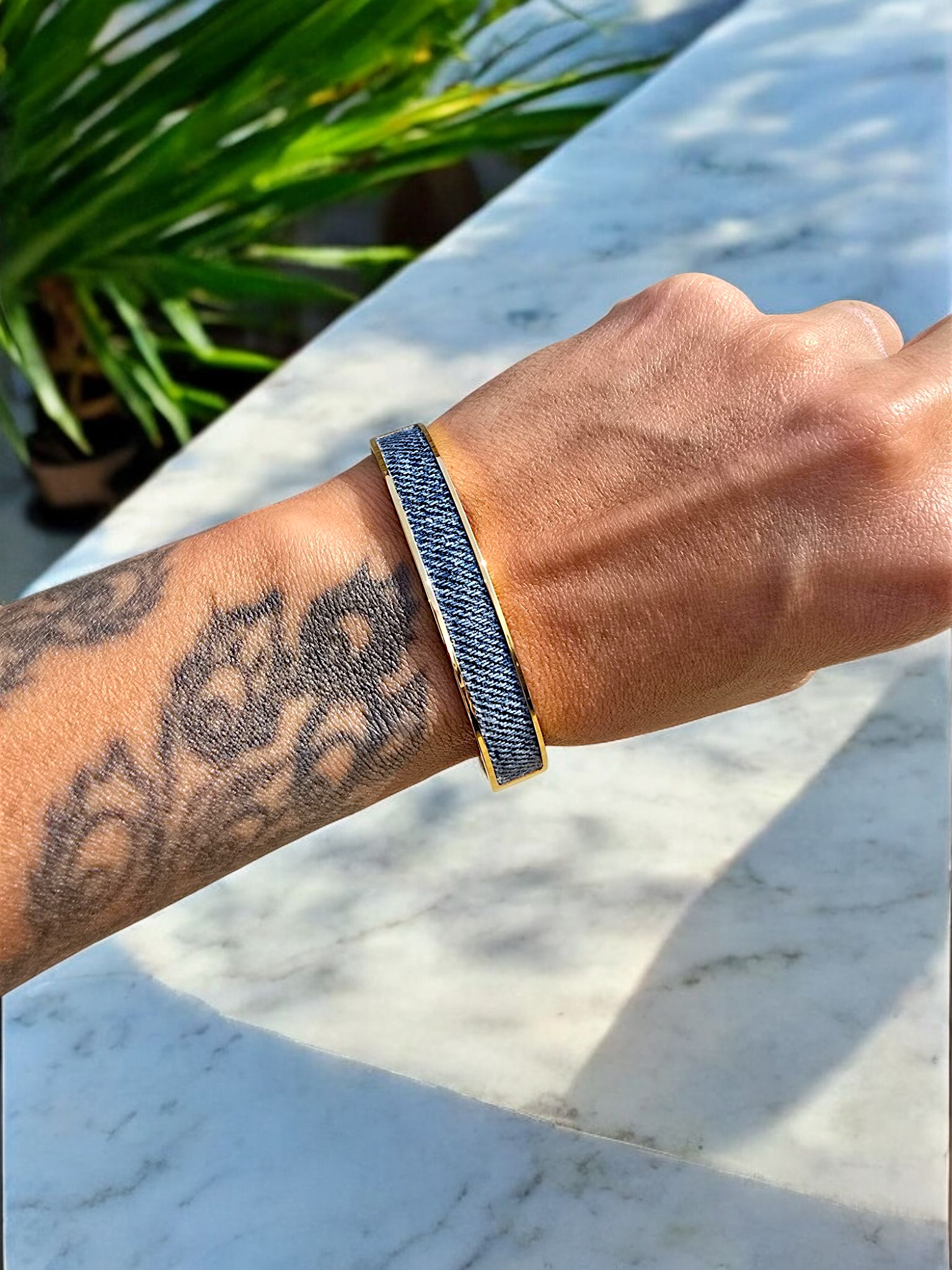 Denim Bracelet - Stainless Steel 18K Gold-plated Snap Cuff Bracelet