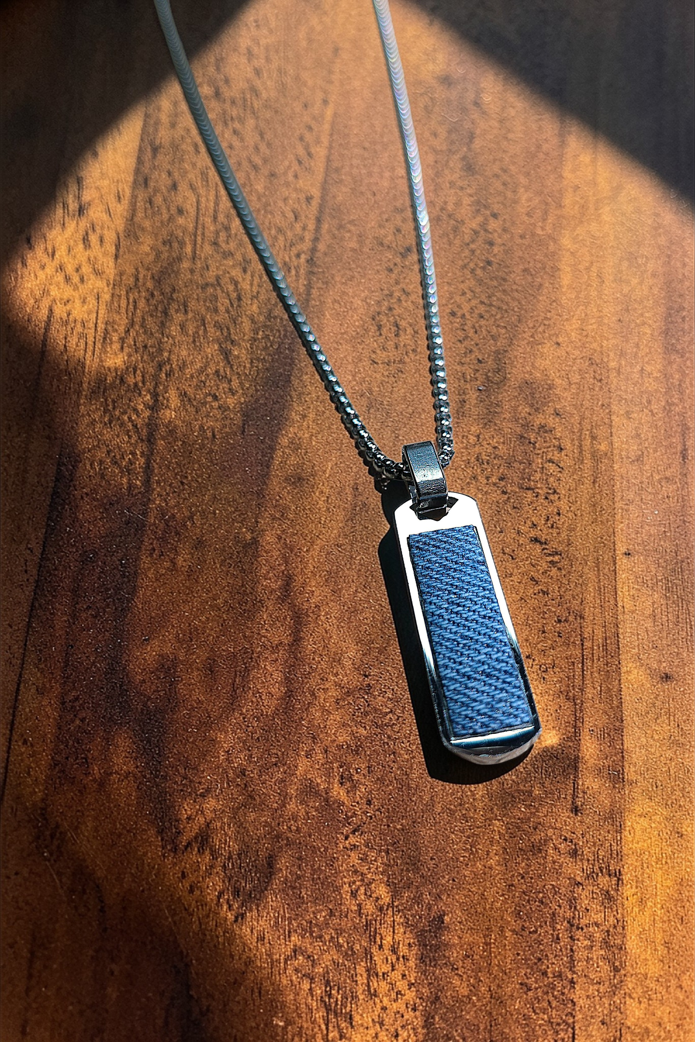 Denim Necklace - Masculine Stainless Steel Vertical Denim Pendant Chain