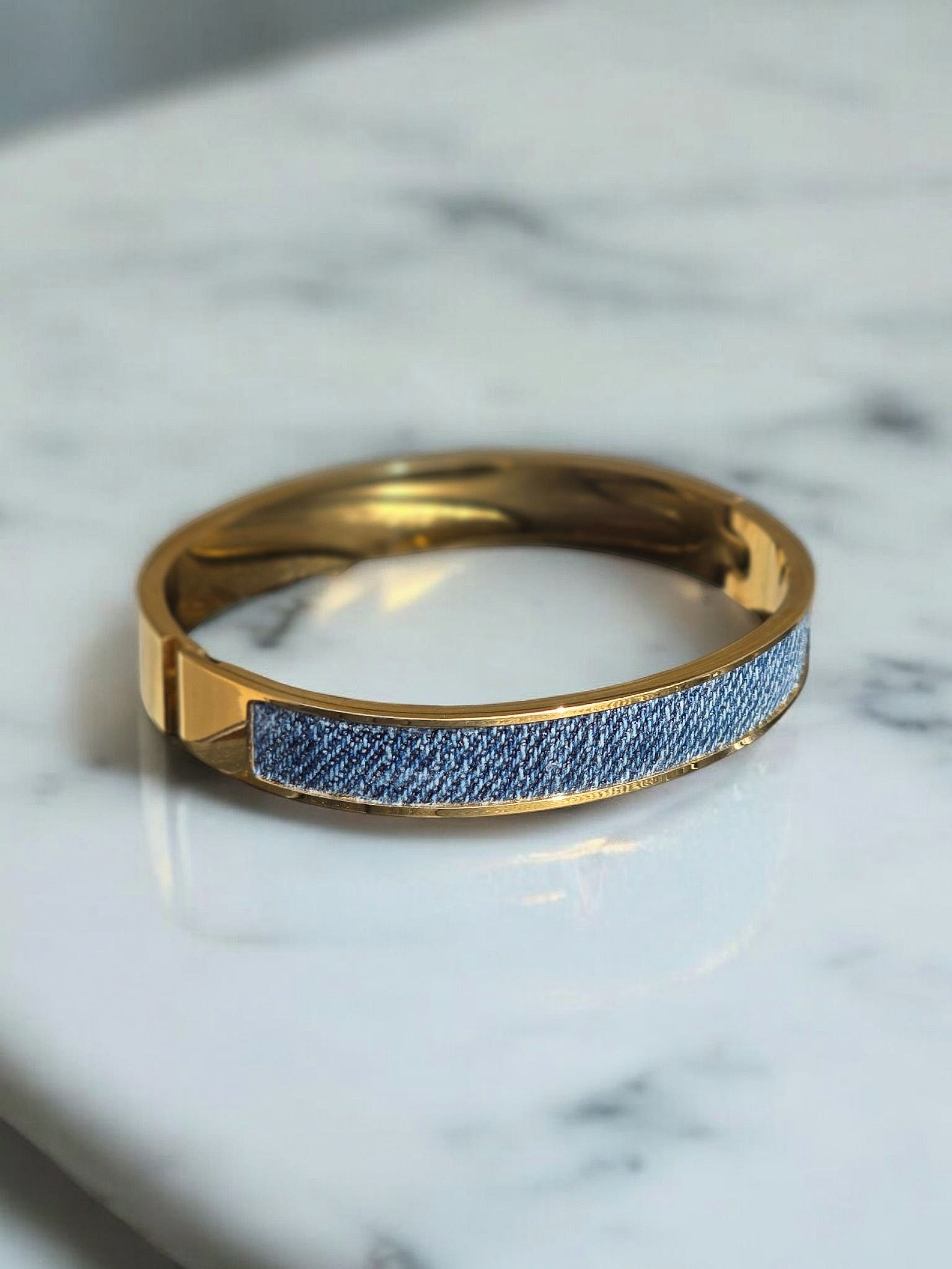 Denim Bracelet - Stainless Steel 18K Gold-plated Snap Cuff Bracelet