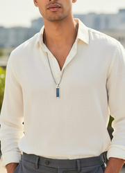 Denim Necklace - Masculine Stainless Steel Vertical Denim Pendant Chain