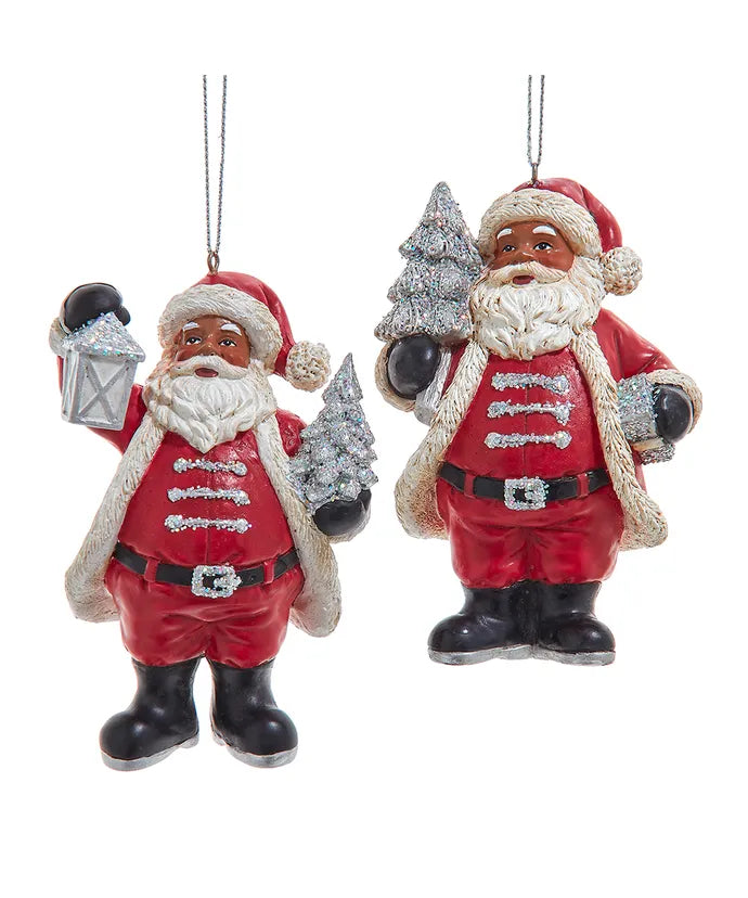 Santas with Silver Ornaments, Set of Two