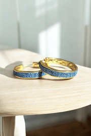 Denim Earrings - Denim Hoop Hammered Earrings Gold