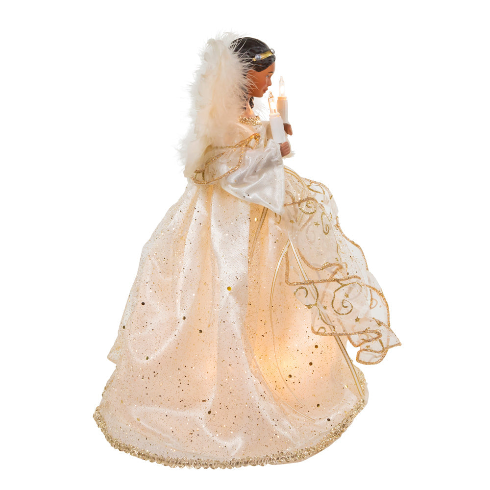 10" Ivory and Gold Glitter Lighted Angel